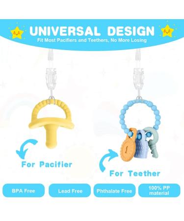 Vicloon Baby Dummy Clips 5 Pcs - BPA Free Soother Pacifier Chain Holder for Boys and Girls - Transparent Teether Toy Holder - Buy Online on SooperMarket.com