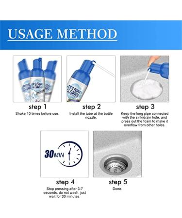 Herios Drain Foam Cleaner Liquid Hair Drain Clog Remover & Cleaner Pipe Dredge Deodorant Foam Cleaner Quick Foaming Toilet Cleaner for Kitchen Sink Toilets Sinks and Tubs (2 Pcs) - Buy Online on SooperMarket.com