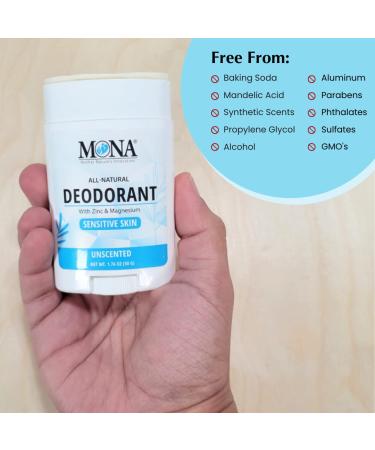 MONA BRANDS All Natural Deodorant For Women & Men | For Sensitive Skin | No Aluminum or Baking Soda | (UNSCENTED 1.76 Oz) - Buy Online on SooperMarket.com