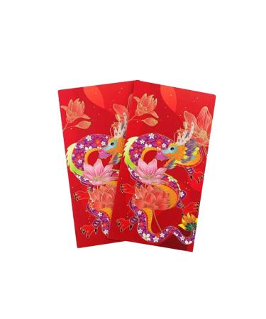 2024 Lunar Chinese New Year Red Envelopes 6pcs Spring Festival Hong Bao Red Pocket Cartoon Gold Raised Foil Dragon Lai See Lucky Money Envelopes
