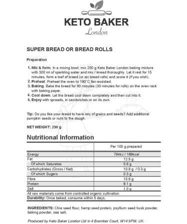 Keto Baker London Bread and Cake Mix - Super Chia Bread Vegan Gluten-Free Low-Carb - Buy Online on SooperMarket.com