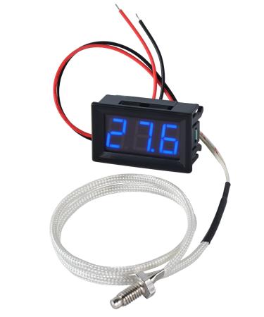 FBBULES LED digital thermometer with K-type Thermoelement Sonde waterproof -30-800 Thermometer DC 12V Mini temperature tester for aquarium fridge blue 48x29x23mm blue