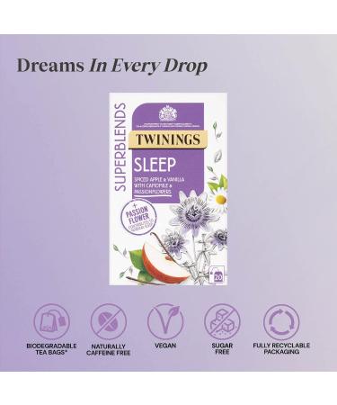 Twinings Superblends Sleep Tea with Spiced Apple Vanilla Camomile & Passionflowers 80 Teabags (Multipack of 4 x 20 Bags) & Peach & Orange Tea Bags 20 Count (Pack of 1) - Buy Online on SooperMarket.com