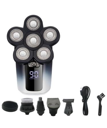 6 in 1 Rechargeable Electric Shaver 6 Floating Heads Bald Electric Shaver Grooming Kit Shaver for Men One Color