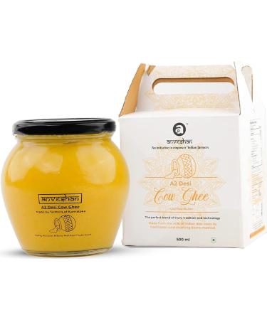 Anveshan A2 Desi Cow Ghee 500 ml/ 16.9 Oz | Glass Jar | Bilona Method | Curd-Churned | Pure, Natural & Healthy | Lab Tested