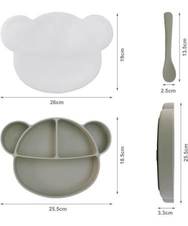 Suction Silicone Baby Plate with Lid, Spoon & Divided Sections - BPA Free & Dishwasher Safe - Toddler Self Feeding Dinnerware Set in Light Green - Buy Online on SooperMarket.com