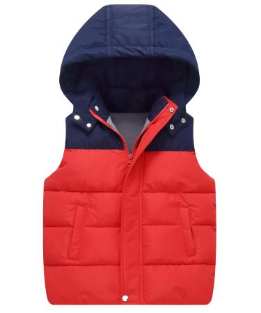 Happy Cherry Boys' Girls' Gilets Kids Waistcoat Toddlers Winter Warm Puffer Vest Jackets Lightweight Water Resistant Hoodie Gilets Windproof Down Vest 3-13 Years 6-7 Years 02-Red