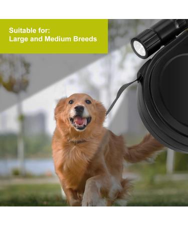 Retractable Dog Lead 8M/26ft Extendable Dog Lead Extendable with Non-Slip Handle & Adjustable Dog Lead with LED Flashlight Waste Dispenser Bags One-Hand Brake for Night Walking Running Jogging Black - Buy Online on SooperMarket.com