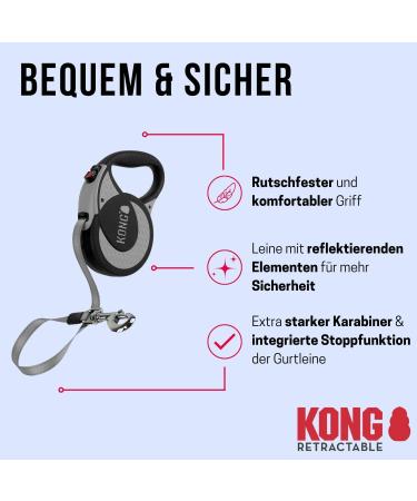 Kong Roll-Out Dog Leash 5m | XL for Large Dogs Up to 70kg | High-Quality Roller Leash with Break & Lock System | Soft Handle & Reflective Belt in Red - Buy Online on SooperMarket.com