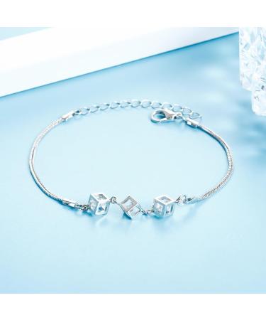Oralgos Zircon-Cube Bracelet - Elegant Adjustable Crystal Chain Jewelry for Couples & Anniversaries - Buy Online on SooperMarket.com