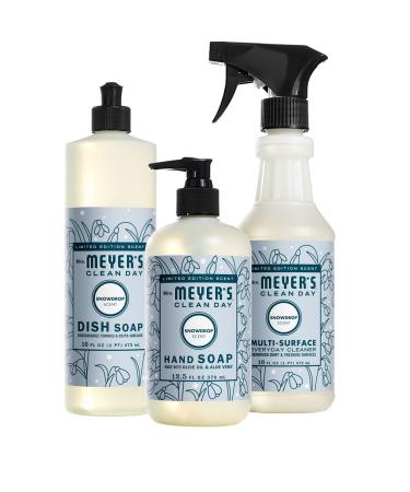 Mrs. Meyer's Kitchen Set Dish Soap Hand Soap and Multi-Surface Cleaner 3 CT (Snowdrop)