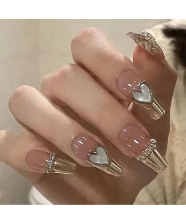 Runrayay 24pcs Heart Design Press On Nails - Medium Strass Fake Nails for Women & Girls | Acrylic Stick On Nail Art - Buy Online on SooperMarket.com