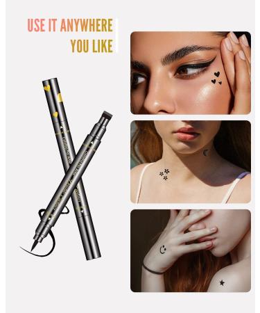 Enfuntins Eyeliner Stamp Set - 6 Pcs Double-Ended Liquid Eye Liner Pen, Waterproof & Smudge-Proof, Long-Lasting Tattoo Eye Makeup with Winged, Smiley, Star, Moon, Heart, and Flower Designs - Buy Online on SooperMarket.com