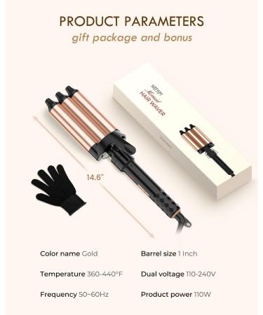 Hair Waver 3 Barrel Curling Iron | Ceramic Tourmaline Hair Crimper with Digital Display & Dual Voltage - International Shipping Available - Buy Online on SooperMarket.com