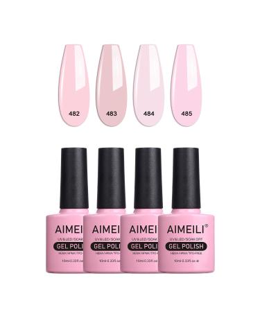 AIMEILI Gel Nail Polish Set Nude Pink Gel Polish Set Soak Off UV LED Glossy Nail Salon Set Gel Varnish Nail Art Manicure Pedicure - Long Lasting & Easy to Apply 4pcs X 10ml - Kit27 KIT4-27 10 ml (Pack of 4)