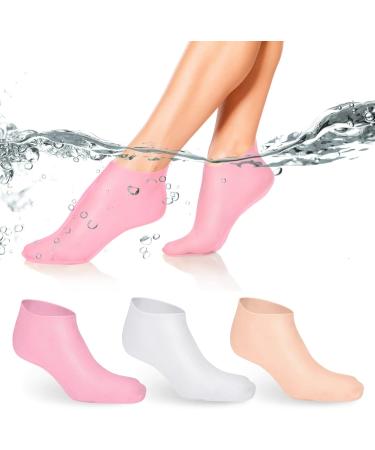 Nizirioo 3 Pack Moisturizing Socks - Gel Silicone Softening Socks for Dry Cracked Feet Care | Ideal for Women | Pink White & Skin Tones - Buy Online on SooperMarket.com