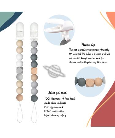 Silicone Pacifier Holder 2 Pack - Durable Pacifier Clip for Baby Boys Girls - Beige+Grey Silicone Pacifier Chain - Buy Online on SooperMarket.com