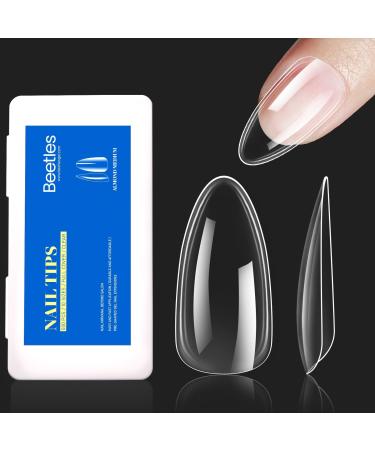 Beetles Gel Nail Tips Kit 500Pcs Clear Full Cover Medium Almond Pre-shaped False Nails for Gel Polish Soak Off Easy Nail Extensions Acrylic Nails False Press on Nail Tips B-Medium Almond