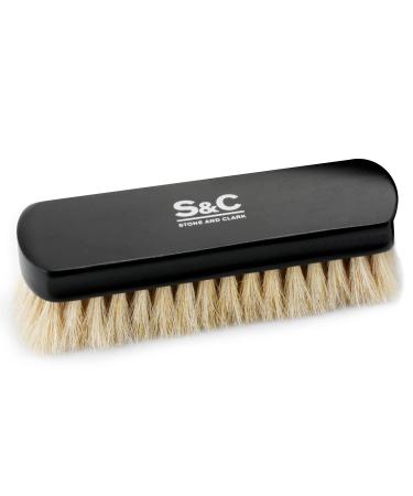 Stone and Clark Horse Hair Shoe Brush - Polish Your Leather to Perfection - Shoe Polish Brush with 100% Horse Hair Bristles & Concaved Beech Wood Handle (Premium White Horsehair Brush)