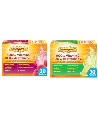 Emergen-C Raspberry (30 Count) 1000mg Vitamin C/Electrolytes/B Vitamins Mineral Supplement & Lemon-Lime (30 Count) 1000mg Vitamin C/Electrolytes/B Vitamins Mineral Supplement Vitamin + Vitamin C