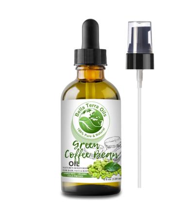 Bella Terra Oils Green Coffee Bean Carrier Oil. 4oz. Cold-pressed. Unrefined. Organic. 100% Pure. Non-comedogenic. Chemical-free. Great for Under-Eye Skin. Natural Moisturizer for Face  Body  Hair 4 Fl Oz (Pack of 1)