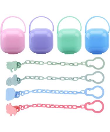 Beiyoule 4 Pack Pacifier Case and Leash Set - Heat Resistant, Sealed Holder (Blue, Pink, Green, Purple) - Buy Online on SooperMarket.com