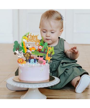 16-Piece Safari Jungle Cake Decoration Set for 1st Birthday | Forest Animals Topper for Girls - Buy Online on SooperMarket.com