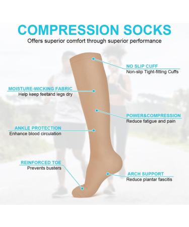 Acwoo Compression Stockings for Men & Women - Medical Knee Socks (L/XL) - 2 Pairs Black & Beige - Thrombosis Support - Buy Online on SooperMarket.com
