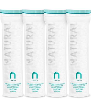 R-NEU 400 Cotton Rounds, 100% Natural Turkish Cotton Makeup Remover and Facial Cleansing Cotton Round Pads, Waffle Textured Hypoallergenic Cotton Wipes, 2.25 Inch Diameter (400 Pack)