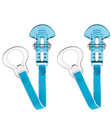 MAM Soother Clips 2 count (Pack of 1) Baby Soother Chain Fits All MAM Soothers Newborn Essentials White with Blue Strap (Soothers Not Included)