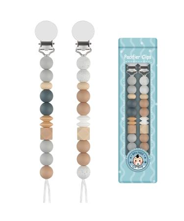 Kowlone pacifier chain young girls silicone dummy clips pacifier strap pacifier chains pacifier clips holder for baby shower 2-pack (beige gray) b: beige gray