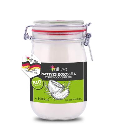 mituso organic coconut oil virgin 1 pack (1 x 1000 ml) in a swing top jar