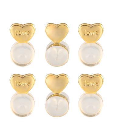 6PCS Heart Silicone Earring Lifter, 14K Gold Plated Love Earring Backs for Studs/Droopy Ears, Hypoallergenic Secure Earring Backs Replacements for Heavy Earrings