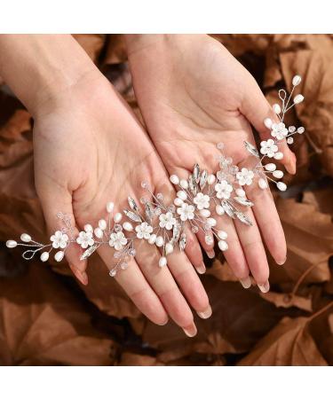 Unicra Flower Bride Wedding Hair Vine Silver Crystal Hair Accessories Pearl Bridal Headpiece for Women and Bridesmaid - Buy Online on SooperMarket.com