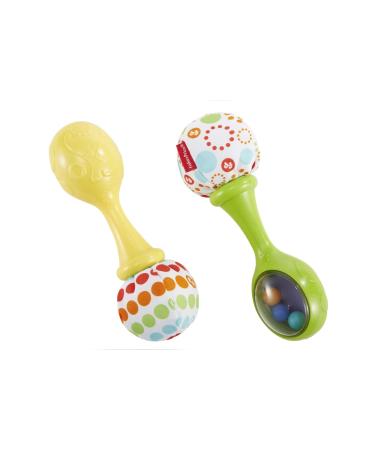 Fisher-Price Rumba rattling-set made of 2 rattles with colorful pearls and soft handles promotes sensory development and fine motor skills for babies from 3 months BLT33 multicolored 1