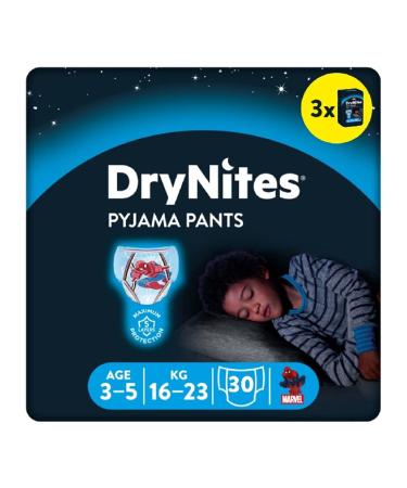Huggies DryNites Boys Night Time Pants - Sizes 3-5 Years (30 Pants) - Absorbent Pyjama Pants with Fun Designs - Unbeatable Night Time Protection Boys 3-5yrs (30 Pants)