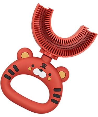 U-Shaped Silicone Toothbrush for Kids - Cartoon Tiger Design | Soft Brush Head for Full Mouth Cleaning | Red | 1 Pack - Buy Online on SooperMarket.com