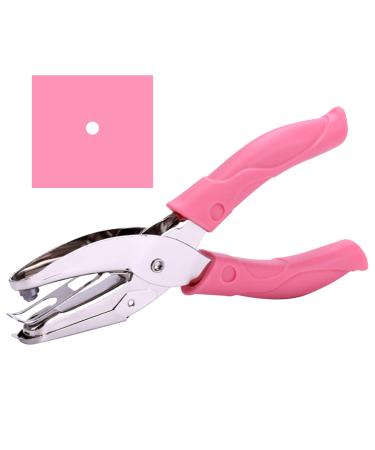 1 Pack 6.3 Inch Length 1/8 Inch Diameter of Circle Hole Handheld Single Paper Hole Punch  Puncher with Pink Soft Thick Leather Cover (Middle Circle 1/8 inch)