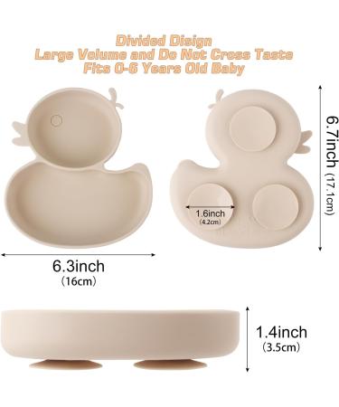 Qshare Baby Silicone Suction Plate with Spoon and Fork - Non Slip Divided Weaning Plates for Toddler (Beige) - Buy Online on SooperMarket.com