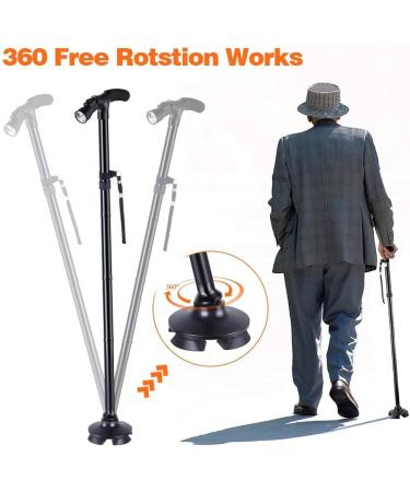 Led Light +Foldable Safety Walking Stick Folding Adjustable Aluminium Pole Cane Black - Buy Online on SooperMarket.com