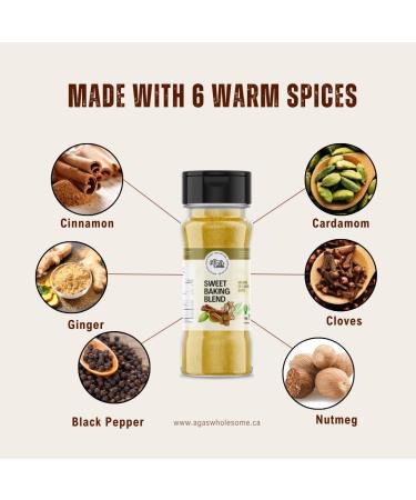 Aga's Wholesome Sweet Baking Blend 100g Salt & Sugar Free Pumpkin Pie Spice Seasoning Great for Baking Pancakes & More Warm Fall & Holiday Flavours Gluten Free Vegan Non-Irradiated GMO Free - Buy Online on SooperMarket.com
