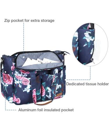 Lekebaby Large Baby Changing Bag with Stylish Rose & Flower Pattern | Nappy Bag for Mom & Dad with Changing Mat - Buy Online on SooperMarket.com