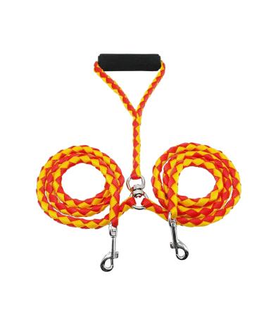 Tibapla double linen for 2 dogs healing -free dog leash reinforcement double -leased dog leash with padded handles for dogs small medium and large running training 10mm*140cm (yellow)