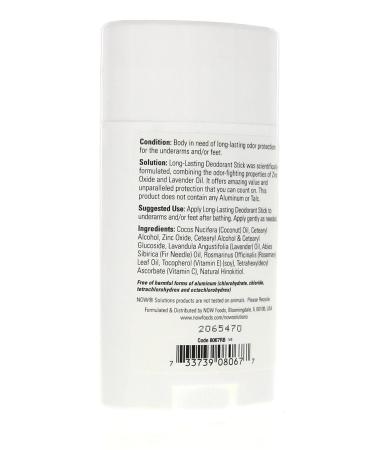 NOW Foods Deodorant Stick Long Lasting 2.2 OZ - Natural Odor Protection - Buy Online on SooperMarket.com
