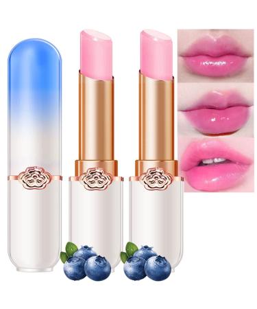 evpct 2Pcs Blueberry Tinted Lip Balms PH Lip Color Changing Lipstick Balm Stain Gift Set Queen for Women Girls Korean Mood Long Lasting Color Change Light Pink Lipstick Lip Tint Plumper Gloss 2 Count (Pack of 1) 2Pc Blueberry