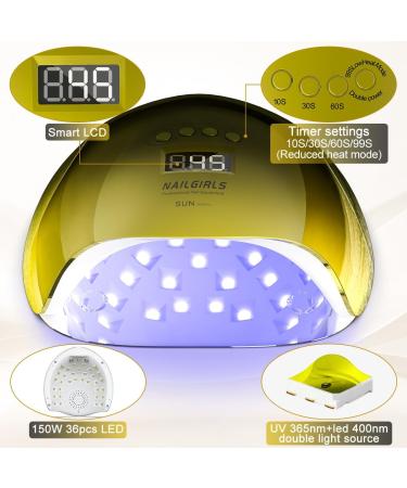 NAILGIRLS 150W UV LED Nail Lamp for Home Salon Professional | Gel Polish Nail Dryer with Timer Presets | Auto Sensor & Detachable Base | Gold Nail Art Tools for Fingernail & Toenail - Buy Online on SooperMarket.com