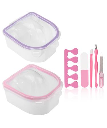 Yokilly Nail Soak Off Bowl 2PCS Nail Soaking Bowl Acetone Acrylic Remover Kit Nail Bowl Gel Nail Polish Remover Bowl with 5 PCS Nail Art Tool PK+PP