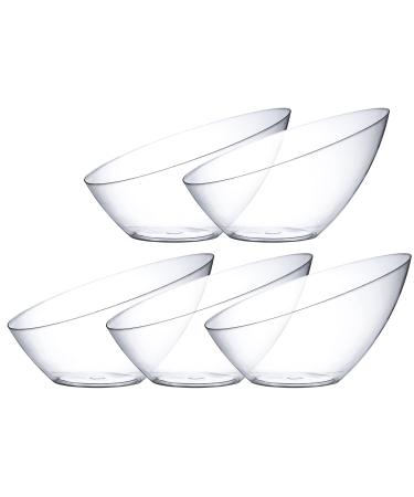 Posh Setting Crystal Clear, Disposable Premium Hard Plastic Medium Angled Bowl, Party, Salad, Snack and Fruit Bowl 5 Pack Medium 20 OZ Clear