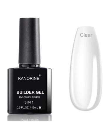 KANORINE Gel Nail Polish Builder Nail Gel 8-in-1 Clear Gel Builder for Nails Hard Gel Builder Nail Strengthener Extension Gel Base Gel Rhinestone False Nail Tips Glue Gel in a Bottle 15ML Hard Gel