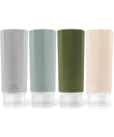 OPRET 4 pieces silicone travel bottles set 100ml travel bottles for filling cosmetics shampoo liquids leak -proof refilled empty rice set Travel size container travel bottles set travel kit 4x100ml gray blue green